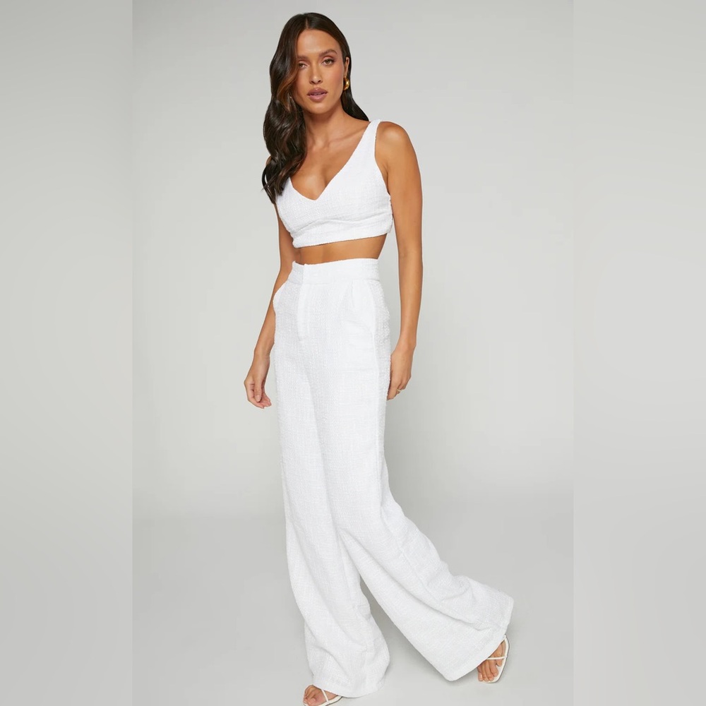 ADELAIDE TWO PIECE SET Crop Top and Wide Leg Pants Set in White - Picture 3 of 10